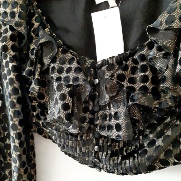 NWT Rococo Sand black & gold polka dot stripe semi-sheer crop top - Picture 6 of 8